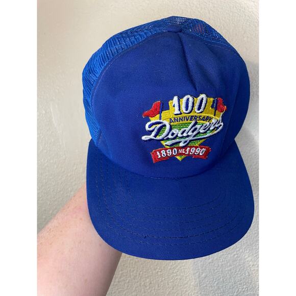 VTG New Era 100 Anniversary Dodger’s Blue Snap Back Trucker Baseball Hat Med-Lg - Picture 10 of 12